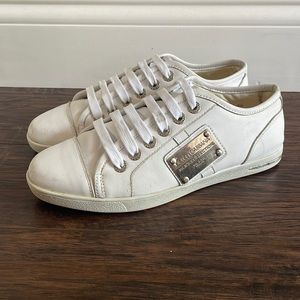 Dolce and Gabbana Mens collection white plaque trainers.